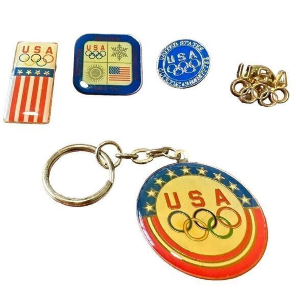 Vintage LOT TEAM USA Olympic Games Hat Lapel‎ Pins Winter/Summer + Key Chain